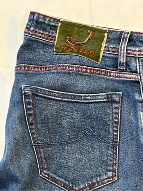 Jacob Cohen Men's Blue Denim Jeans with Red Stitching 35 30